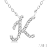 1/20 ctw Initial 'K' Round cut Diamond Pendant With Chain in 14K White Gold